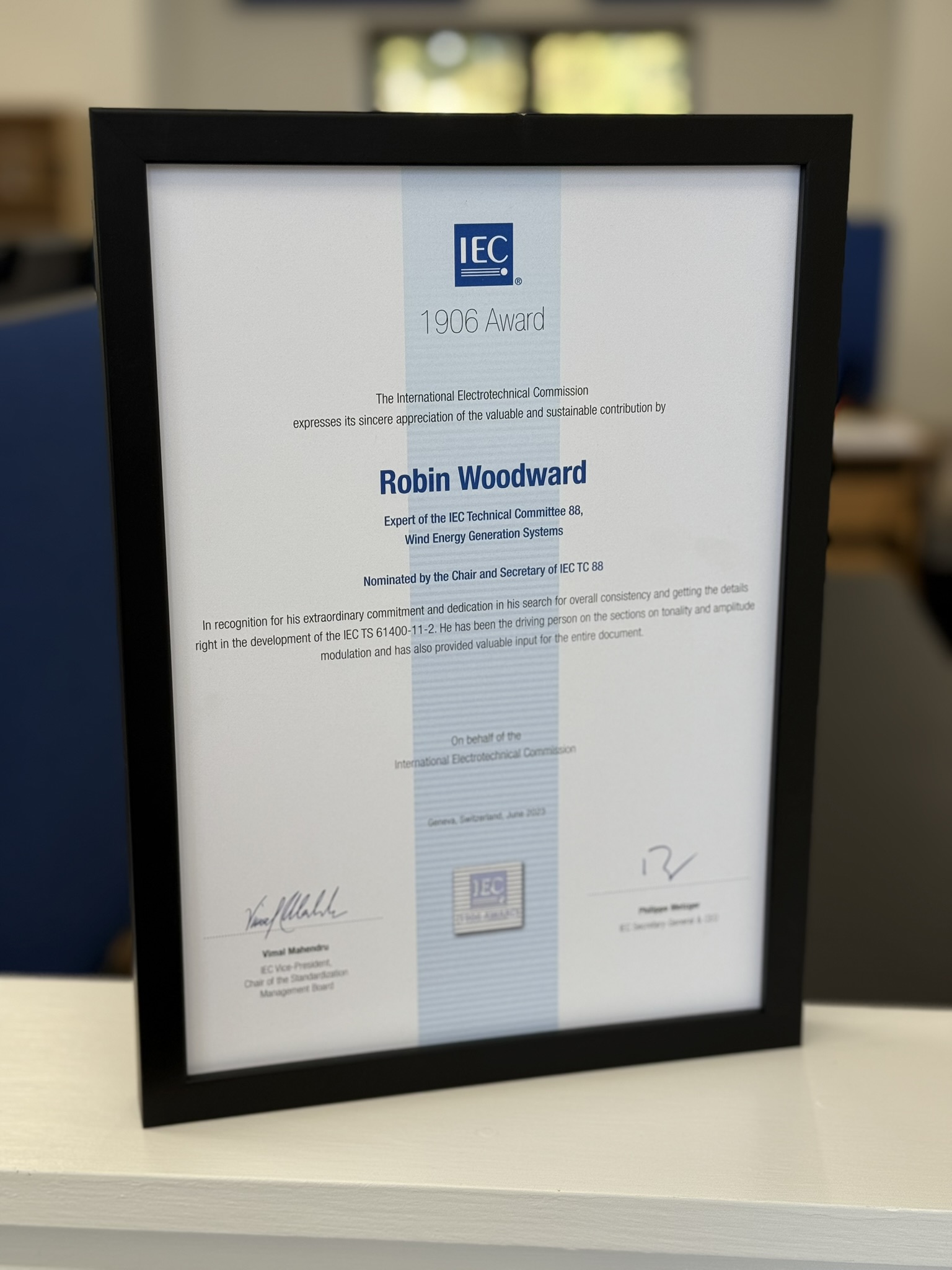 Robin awarded by the IEC